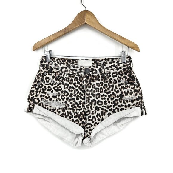 New One Teaspoon Animal Bandits Shorts Womens 22 Leopard Print Distressed - Picture 2 of 5